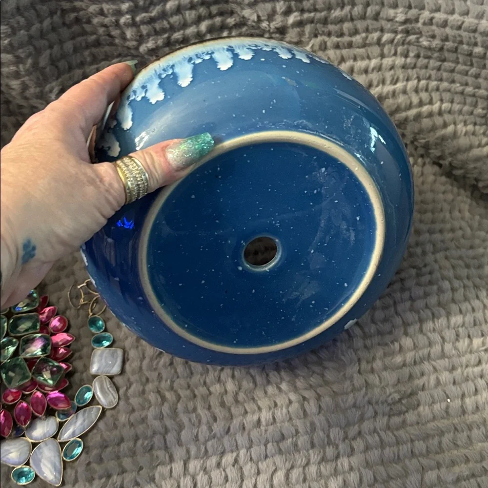😎Blue and Brown Ceramic Bowl🥰🥰8”❤️